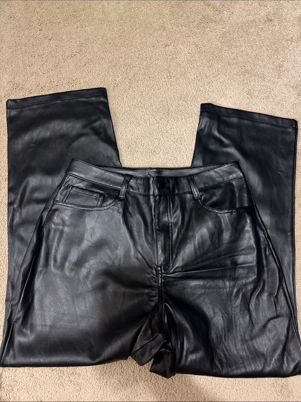 Ci Sono Black Faux Leather Straight Jeans